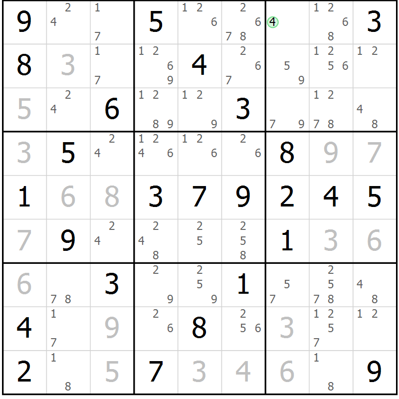 Position des candidats pour la solution de la Gr 65 page 68 du magazine de sudoku Platina n° 038