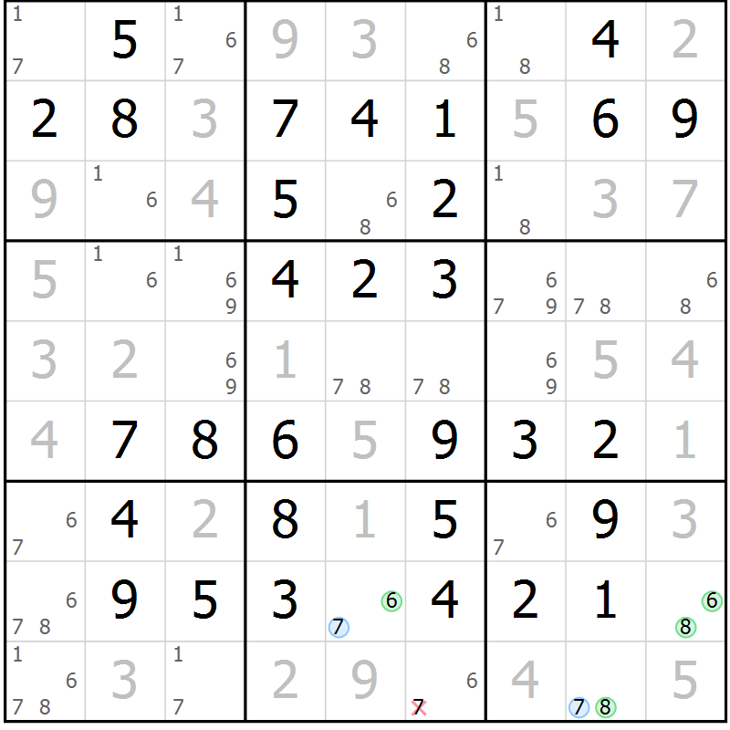 Position des candidats pour la solution de la Gr 66 page 69 du magazine de sudoku Platina n° 038