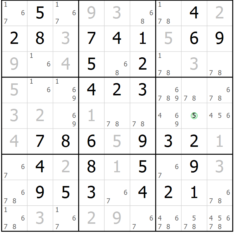 Position des candidats pour la solution de la Gr 66 page 69 du magazine de sudoku Platina n° 038
