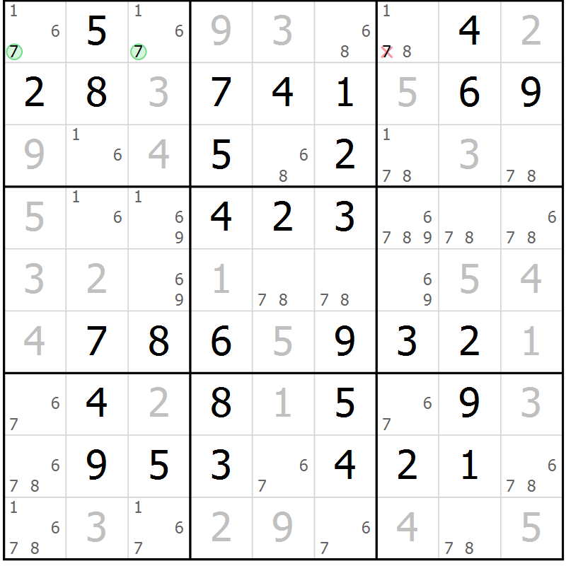 Position des candidats pour la solution de la Gr 66 page 69 du magazine de sudoku Platina n° 038