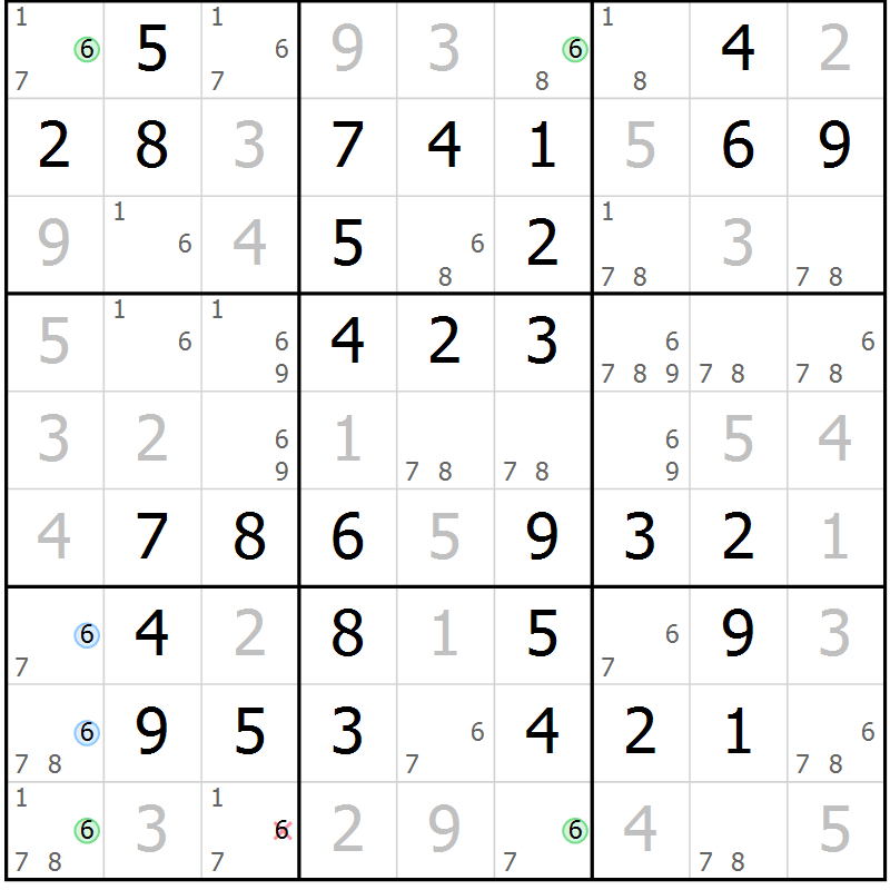 Position des candidats pour la solution de la Gr 66 page 69 du magazine de sudoku Platina n° 038