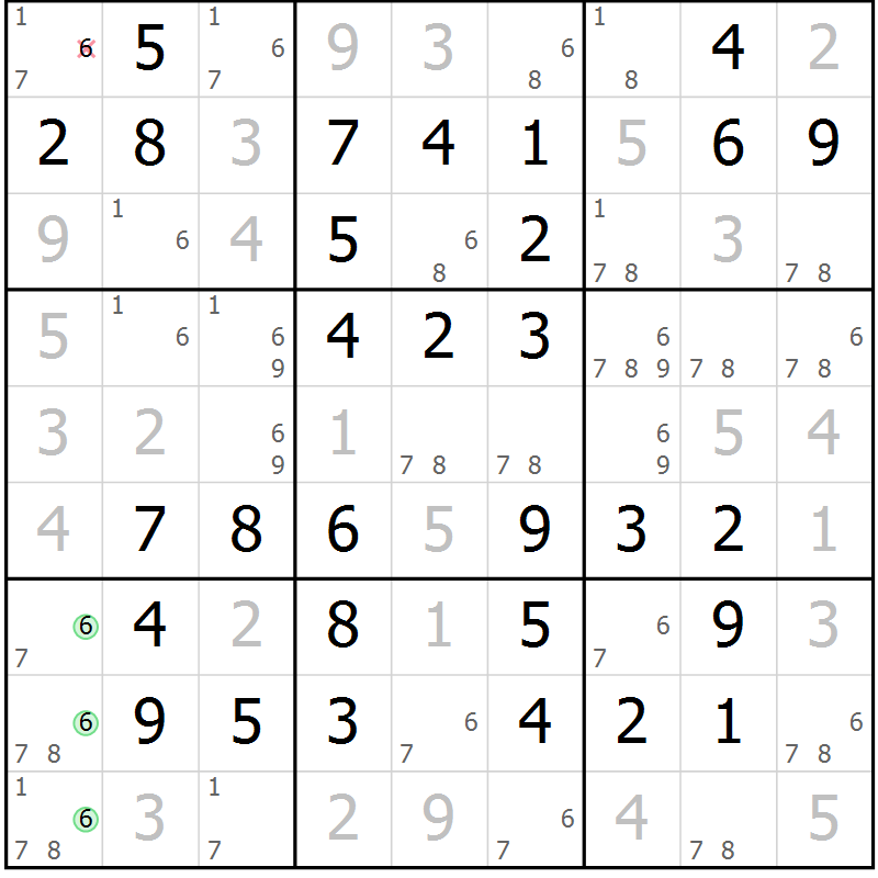 Position des candidats pour la solution de la Gr 66 page 69 du magazine de sudoku Platina n° 038
