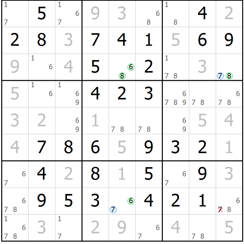 Position des candidats pour la solution de la Gr 66 page 69 du magazine de sudoku Platina n° 038
