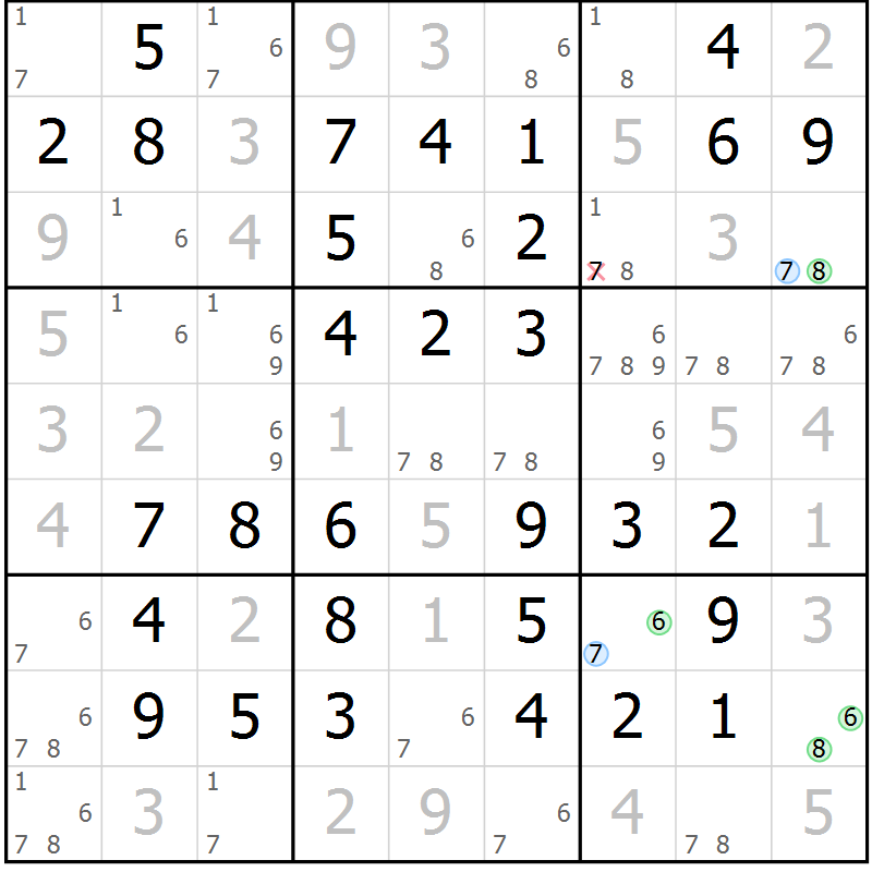 Position des candidats pour la solution de la Gr 66 page 69 du magazine de sudoku Platina n° 038