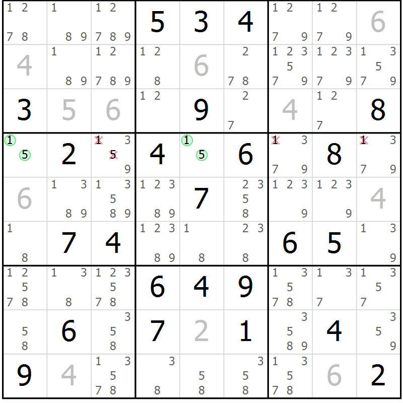 Position des candidats pour la solution de la Gr 67 page 70 du magazine de sudoku Platina n° 038