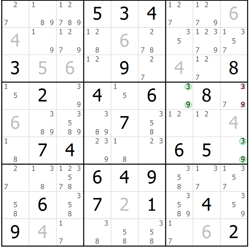 Position des candidats pour la solution de la Gr 67 page 70 du magazine de sudoku Platina n° 038