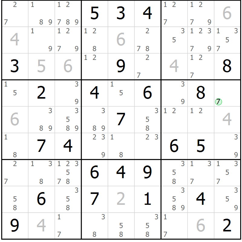 Position des candidats pour la solution de la Gr 67 page 70 du magazine de sudoku Platina n° 038