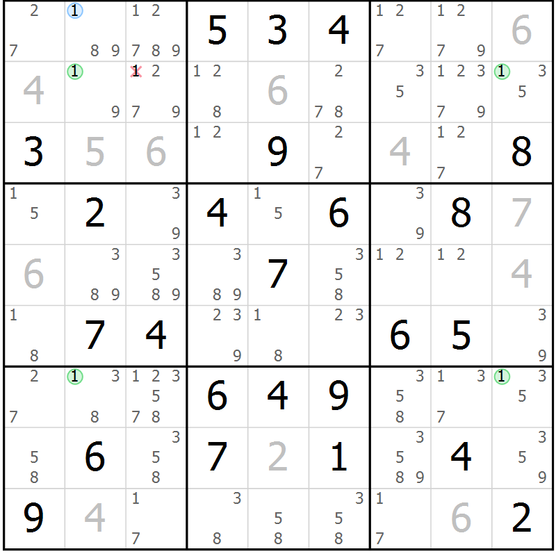 Position des candidats pour la solution de la Gr 67 page 70 du magazine de sudoku Platina n° 038