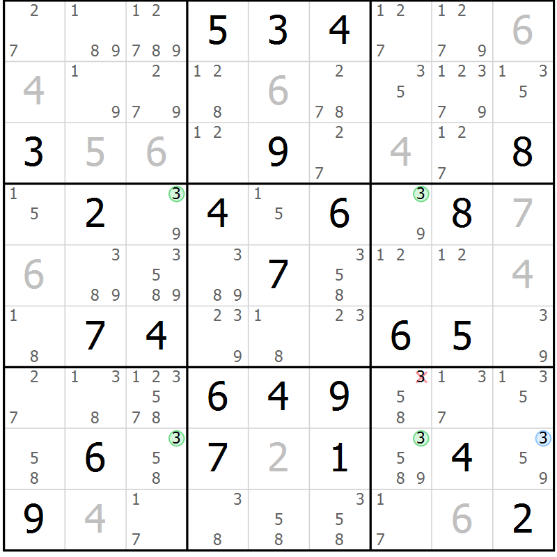 Position des candidats pour la solution de la Gr 67 page 70 du magazine de sudoku Platina n° 038