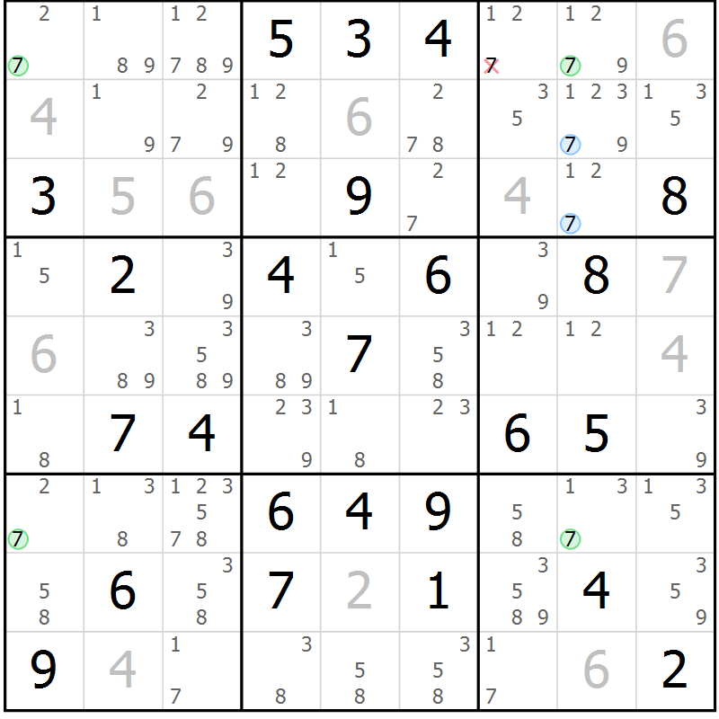 Position des candidats pour la solution de la Gr 67 page 70 du magazine de sudoku Platina n° 038