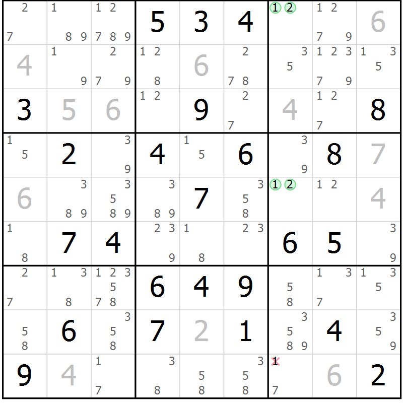 Position des candidats pour la solution de la Gr 67 page 70 du magazine de sudoku Platina n° 038