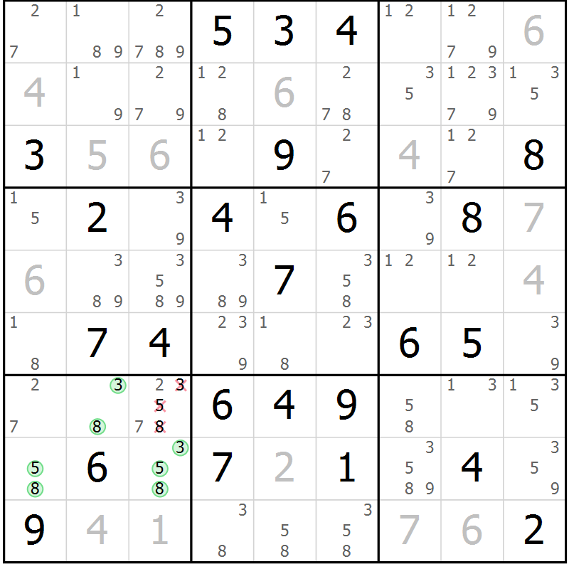 Position des candidats pour la solution de la Gr 67 page 70 du magazine de sudoku Platina n° 038