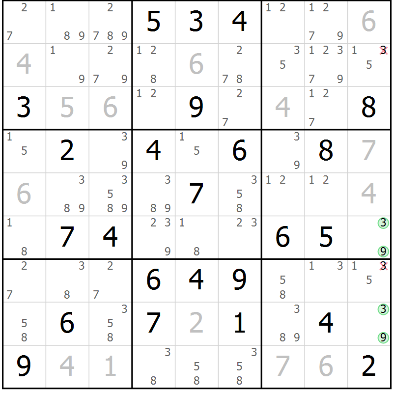 Position des candidats pour la solution de la Gr 67 page 70 du magazine de sudoku Platina n° 038