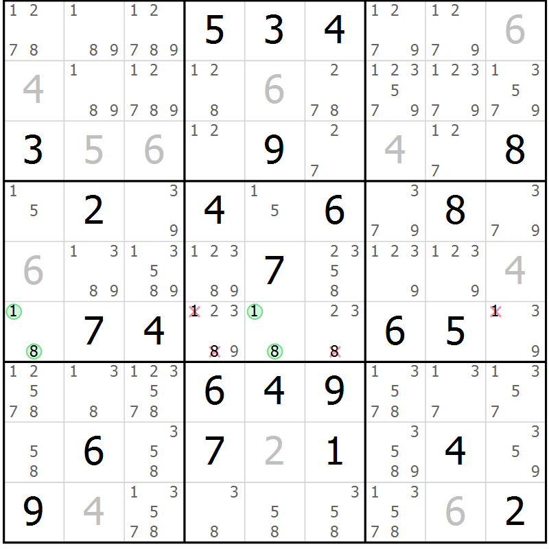 Position des candidats pour la solution de la Gr 67 page 70 du magazine de sudoku Platina n° 038