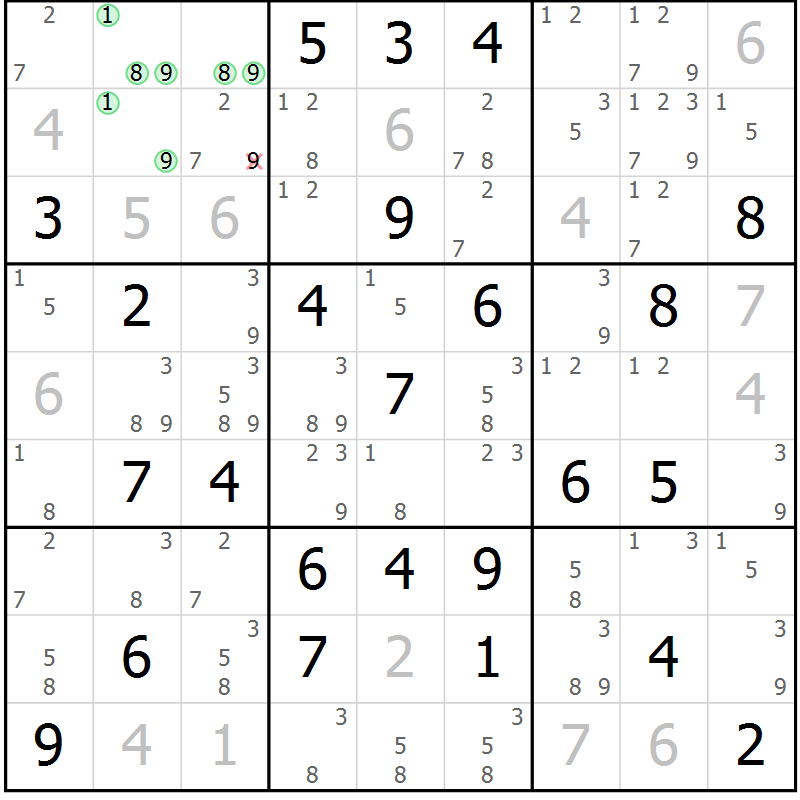 Position des candidats pour la solution de la Gr 67 page 70 du magazine de sudoku Platina n° 038
