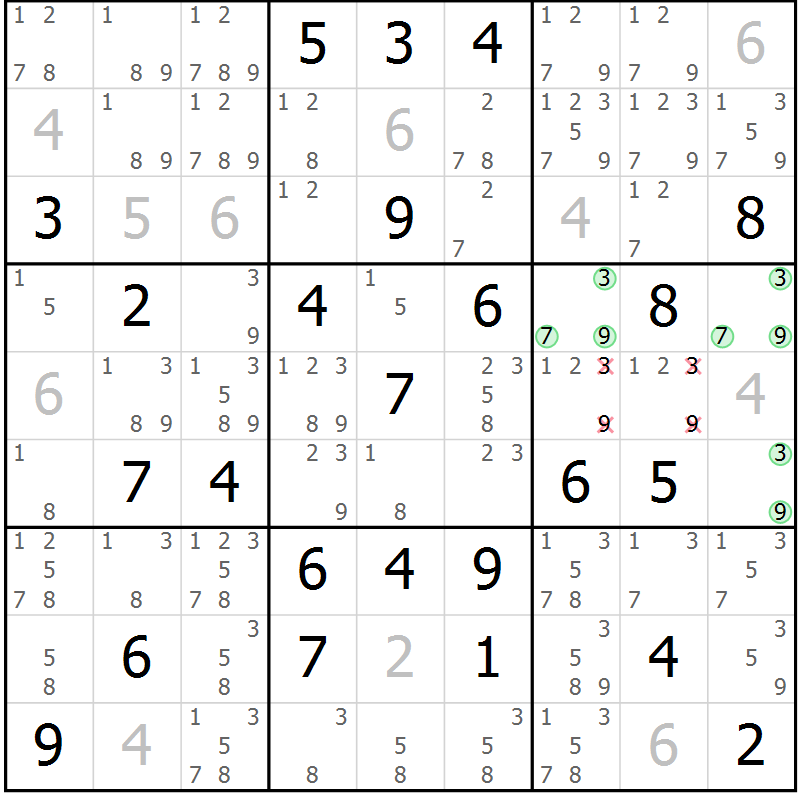 Position des candidats pour la solution de la Gr 67 page 70 du magazine de sudoku Platina n° 038