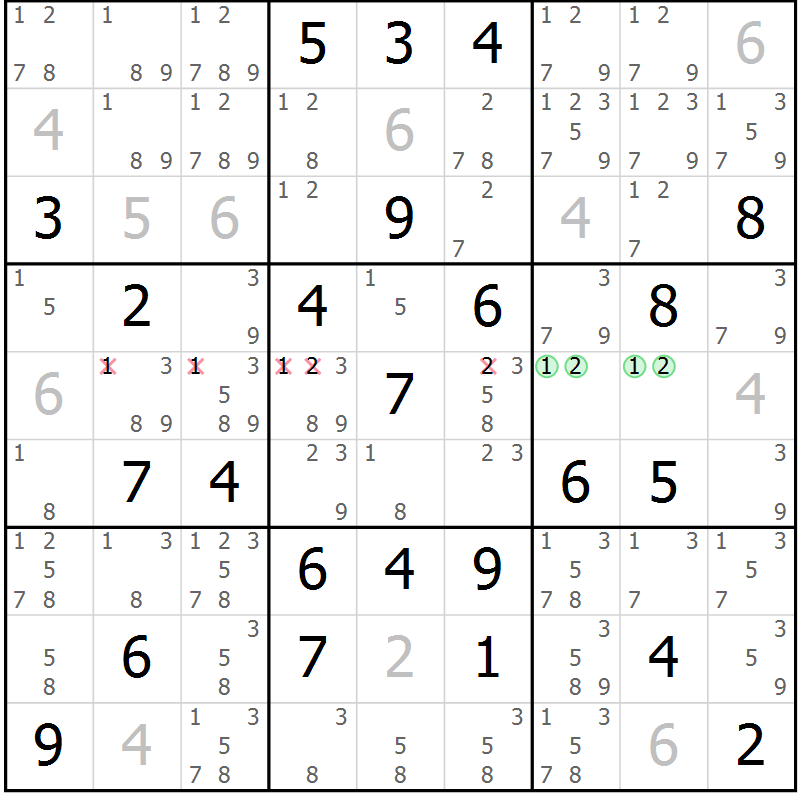 Position des candidats pour la solution de la Gr 67 page 70 du magazine de sudoku Platina n° 038