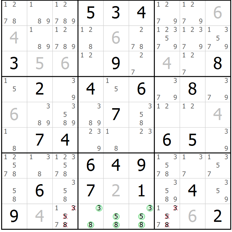 Position des candidats pour la solution de la Gr 67 page 70 du magazine de sudoku Platina n° 038
