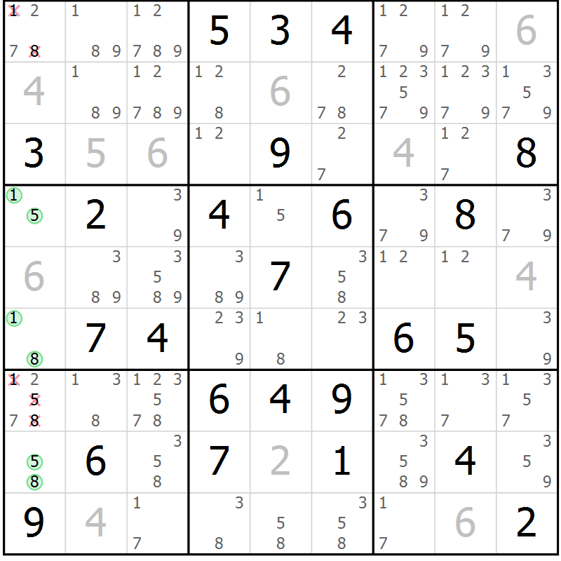 Position des candidats pour la solution de la Gr 67 page 70 du magazine de sudoku Platina n° 038