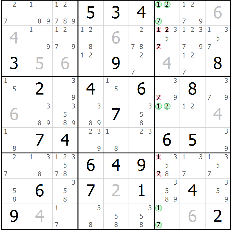 Position des candidats pour la solution de la Gr 67 page 70 du magazine de sudoku Platina n° 038