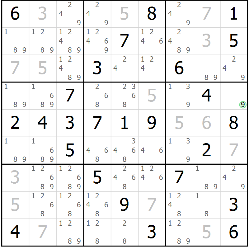 Position des candidats pour la solution de la Gr 68 page 71 du magazine de sudoku Platina n° 038