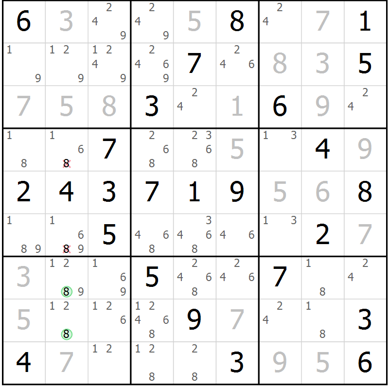 Position des candidats pour la solution de la Gr 68 page 71 du magazine de sudoku Platina n° 038