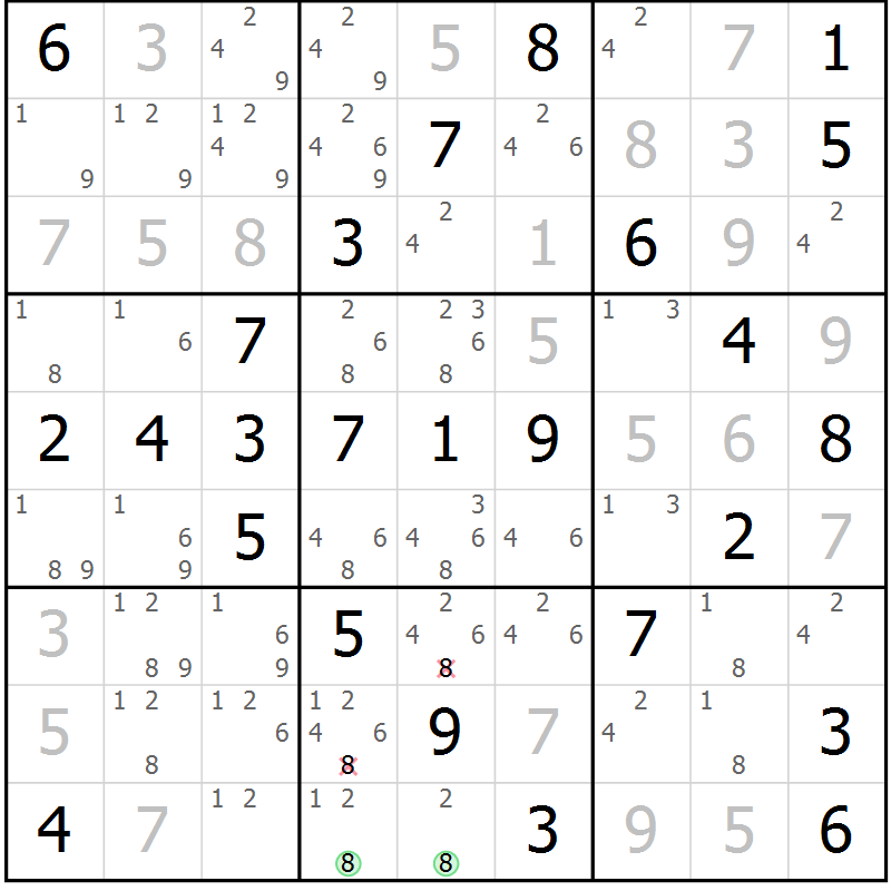 Position des candidats pour la solution de la Gr 68 page 71 du magazine de sudoku Platina n° 038