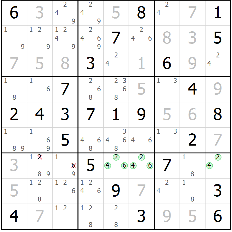 Position des candidats pour la solution de la Gr 68 page 71 du magazine de sudoku Platina n° 038