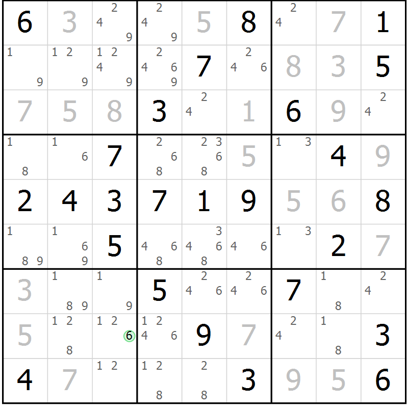 Position des candidats pour la solution de la Gr 68 page 71 du magazine de sudoku Platina n° 038
