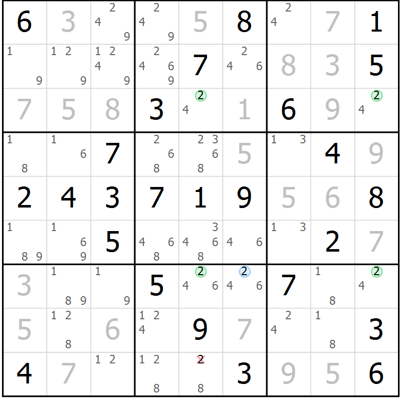 Position des candidats pour la solution de la Gr 68 page 71 du magazine de sudoku Platina n° 038