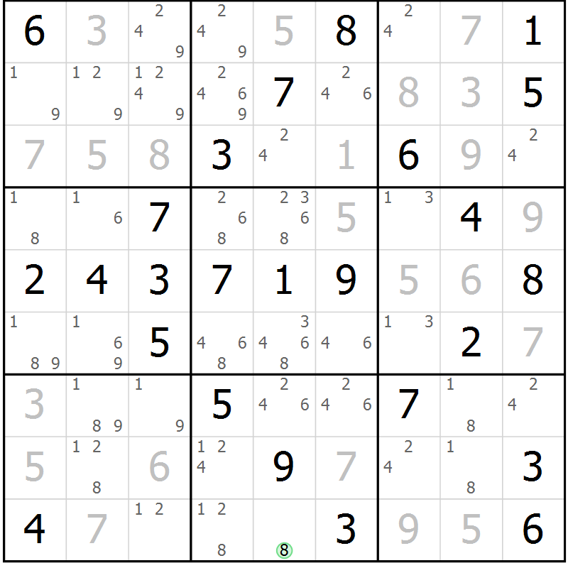 Position des candidats pour la solution de la Gr 68 page 71 du magazine de sudoku Platina n° 038