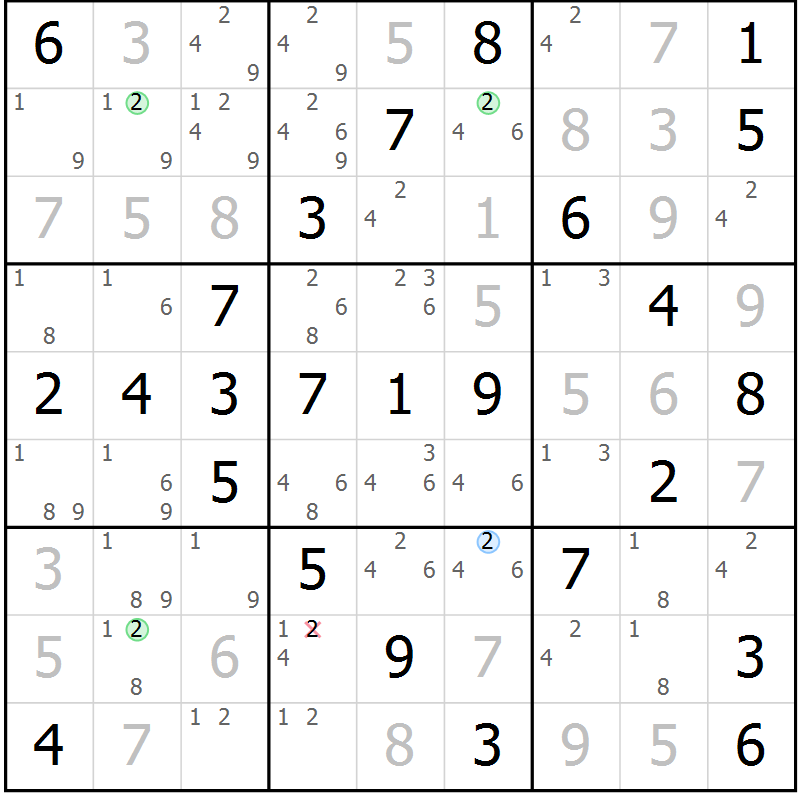 Position des candidats pour la solution de la Gr 68 page 71 du magazine de sudoku Platina n° 038