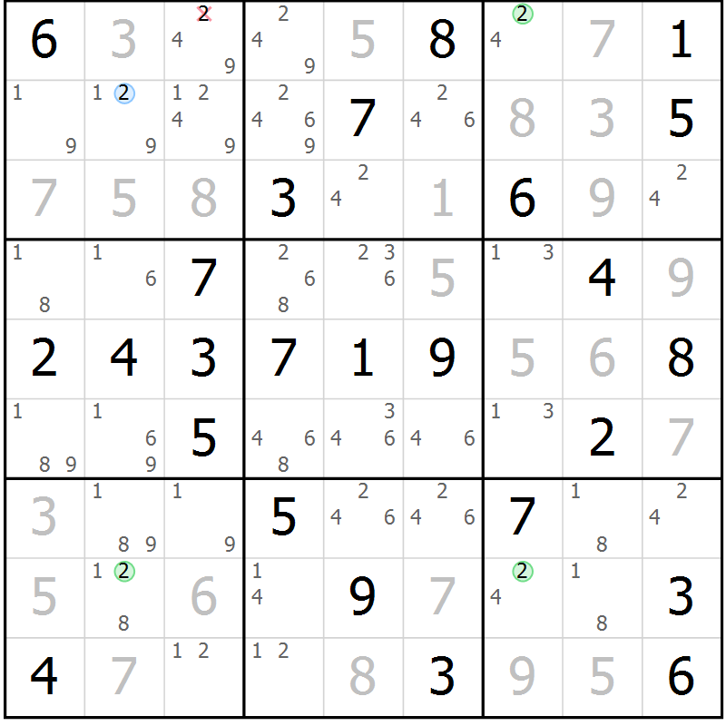 Position des candidats pour la solution de la Gr 68 page 71 du magazine de sudoku Platina n° 038