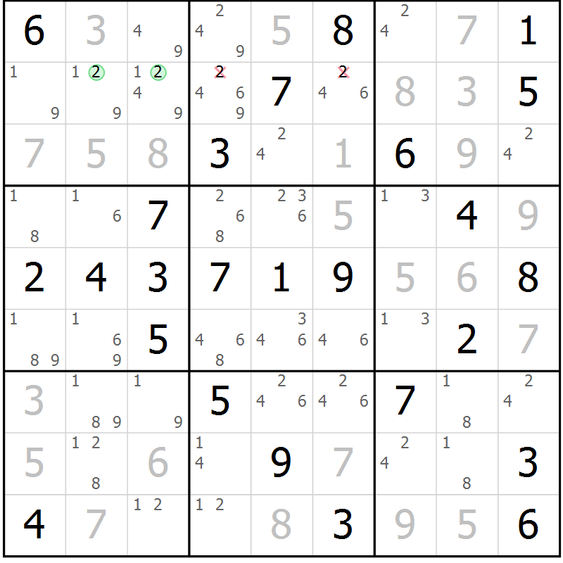 Position des candidats pour la solution de la Gr 68 page 71 du magazine de sudoku Platina n° 038