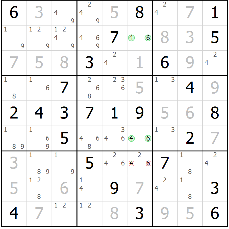 Position des candidats pour la solution de la Gr 68 page 71 du magazine de sudoku Platina n° 038