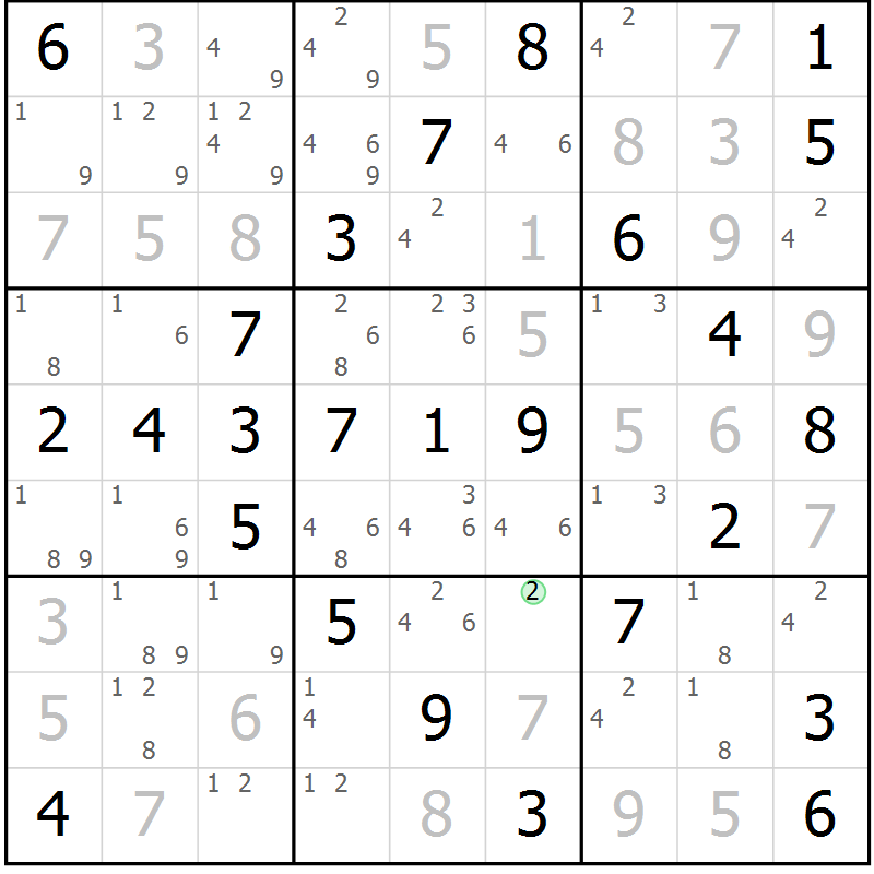 Position des candidats pour la solution de la Gr 68 page 71 du magazine de sudoku Platina n° 038