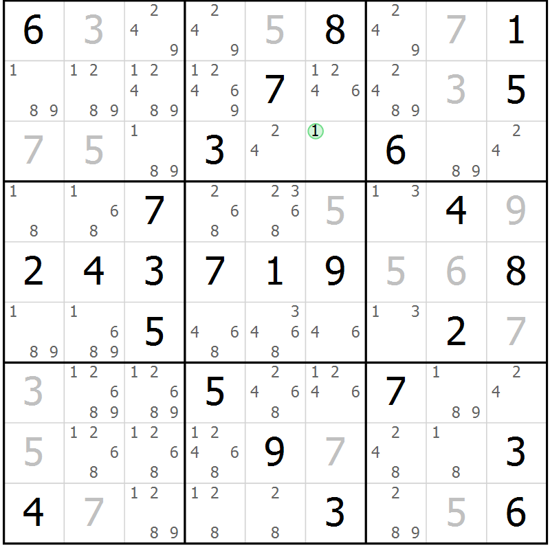 Position des candidats pour la solution de la Gr 68 page 71 du magazine de sudoku Platina n° 038