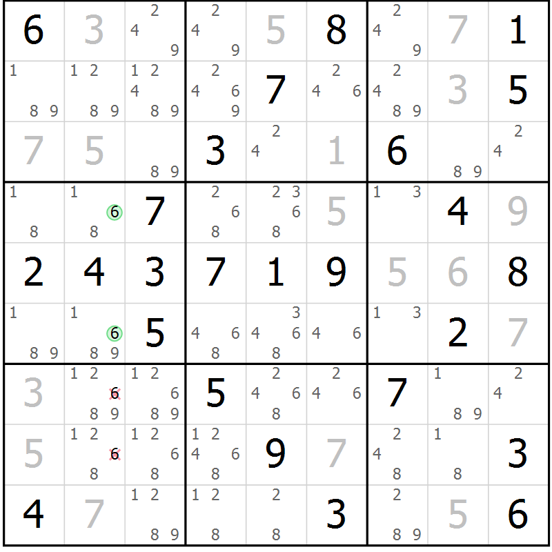 Position des candidats pour la solution de la Gr 68 page 71 du magazine de sudoku Platina n° 038