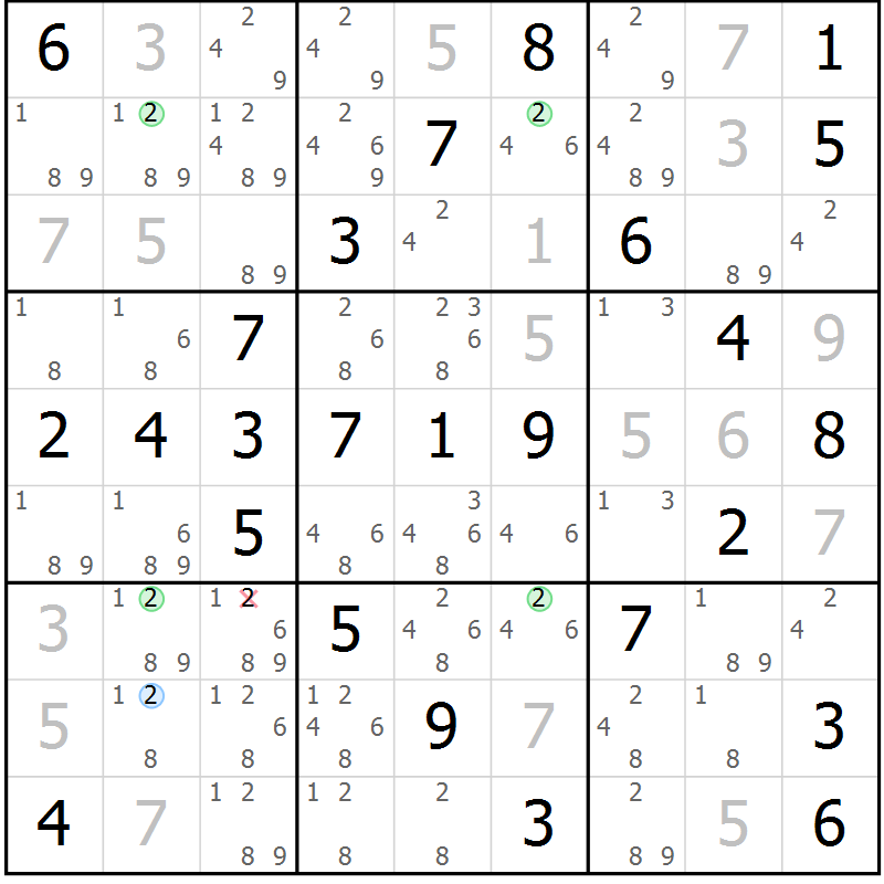 Position des candidats pour la solution de la Gr 68 page 71 du magazine de sudoku Platina n° 038
