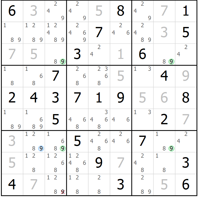 Position des candidats pour la solution de la Gr 68 page 71 du magazine de sudoku Platina n° 038