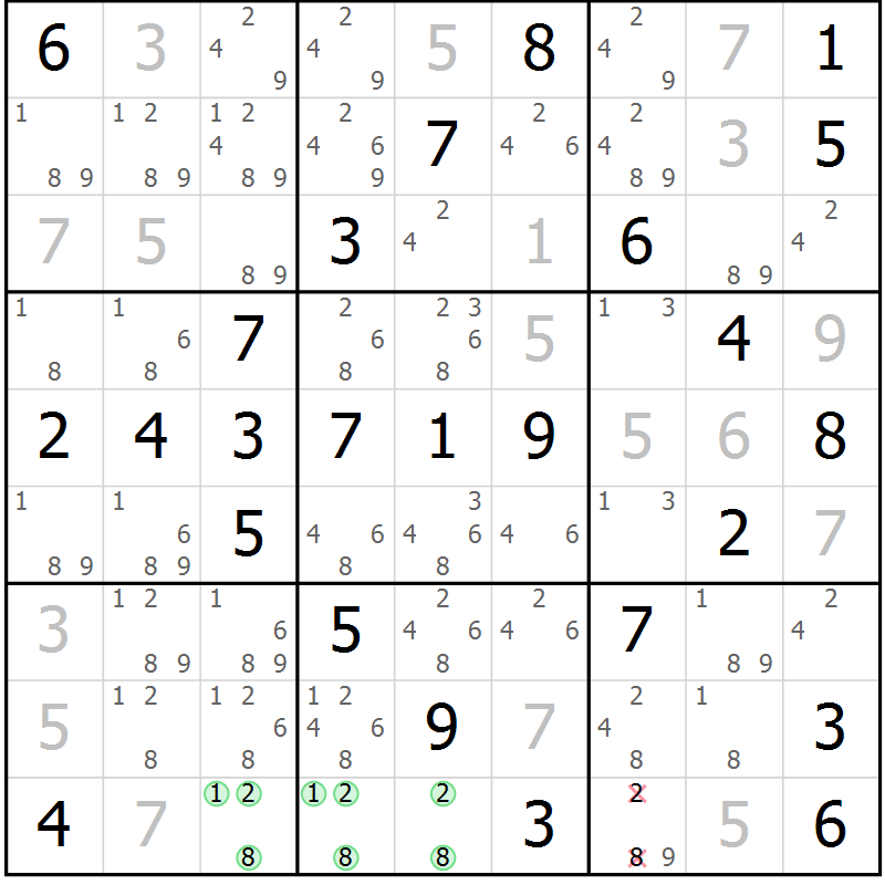 Position des candidats pour la solution de la Gr 68 page 71 du magazine de sudoku Platina n° 038