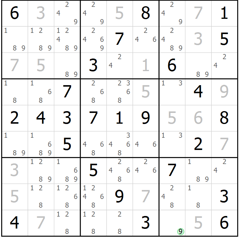 Position des candidats pour la solution de la Gr 68 page 71 du magazine de sudoku Platina n° 038