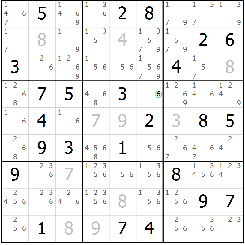 Position des candidats pour la solution de la Gr 69 page 72 du magazine de sudoku Platina n° 038