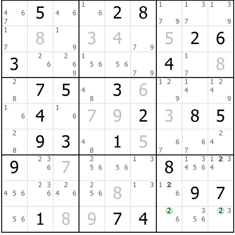 Position des candidats pour la solution de la Gr 69 page 72 du magazine de sudoku Platina n° 038