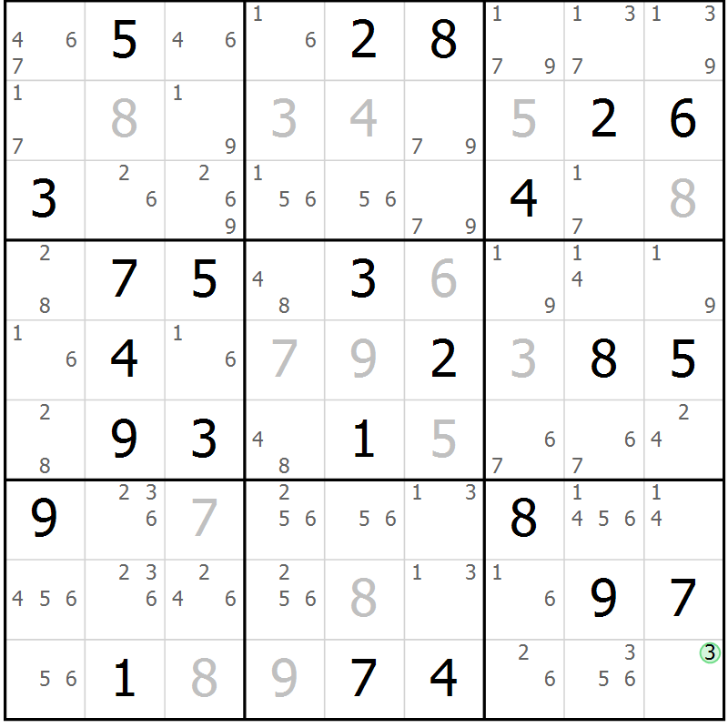 Position des candidats pour la solution de la Gr 69 page 72 du magazine de sudoku Platina n° 038