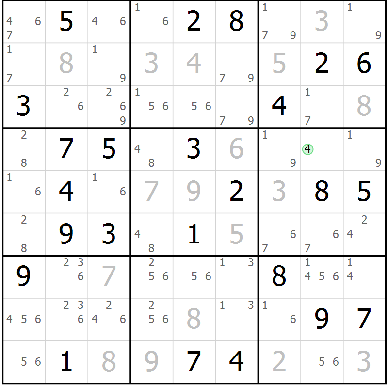 Position des candidats pour la solution de la Gr 69 page 72 du magazine de sudoku Platina n° 038