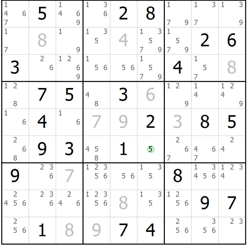 Position des candidats pour la solution de la Gr 69 page 72 du magazine de sudoku Platina n° 038