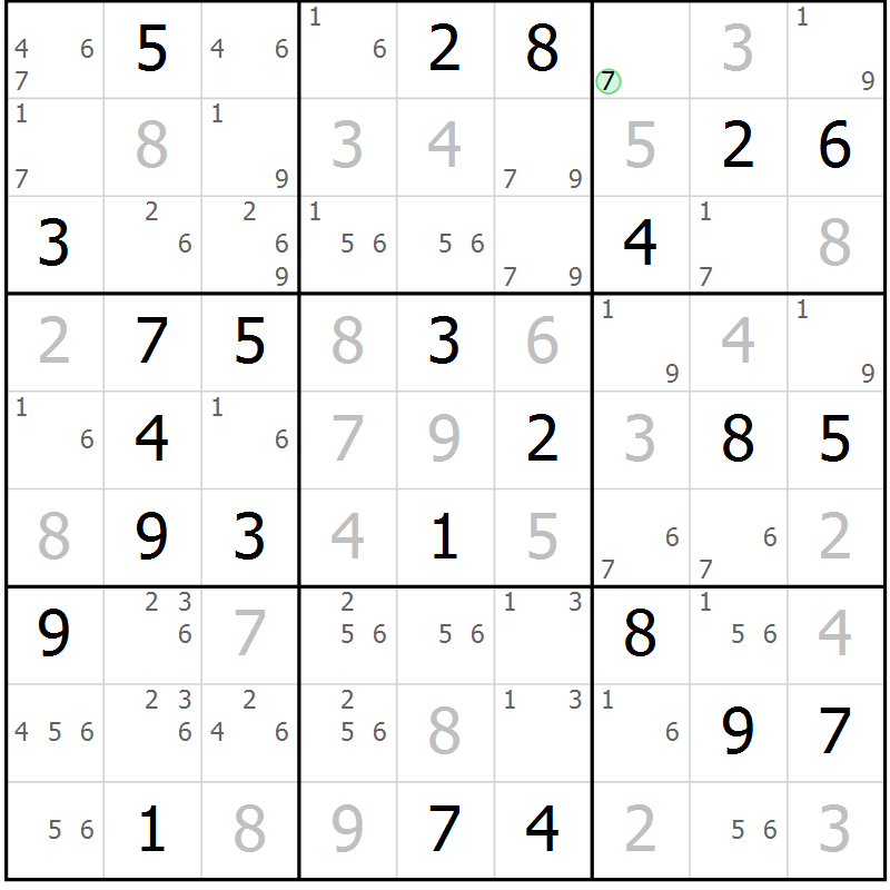 Position des candidats pour la solution de la Gr 69 page 72 du magazine de sudoku Platina n° 038