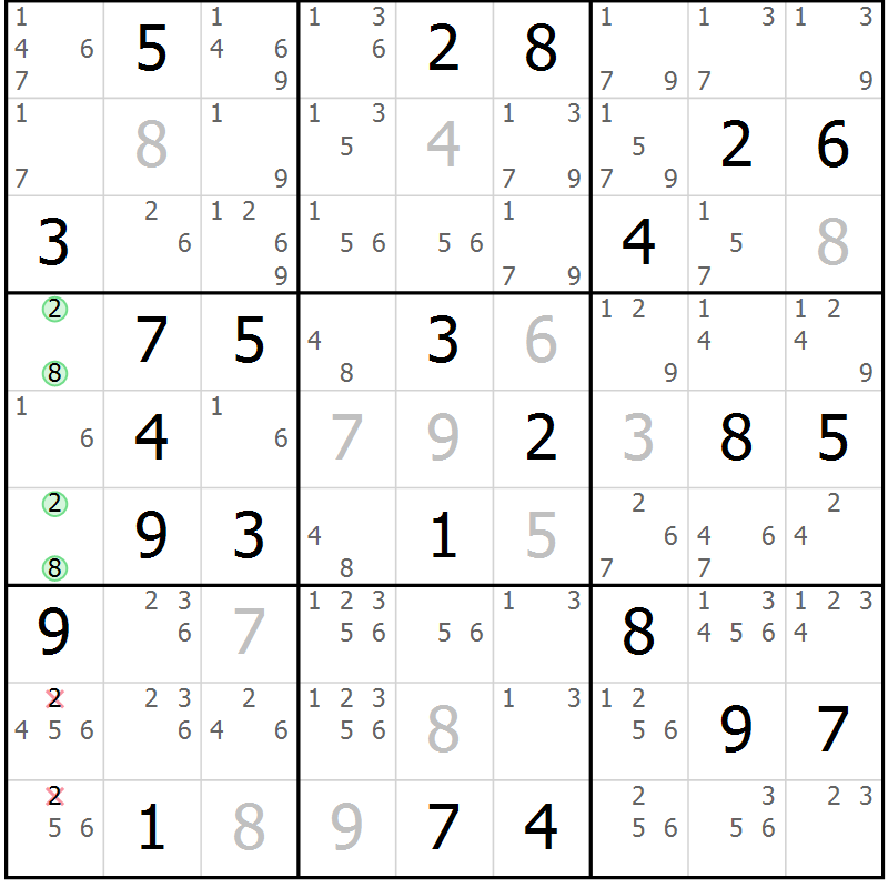 Position des candidats pour la solution de la Gr 69 page 72 du magazine de sudoku Platina n° 038