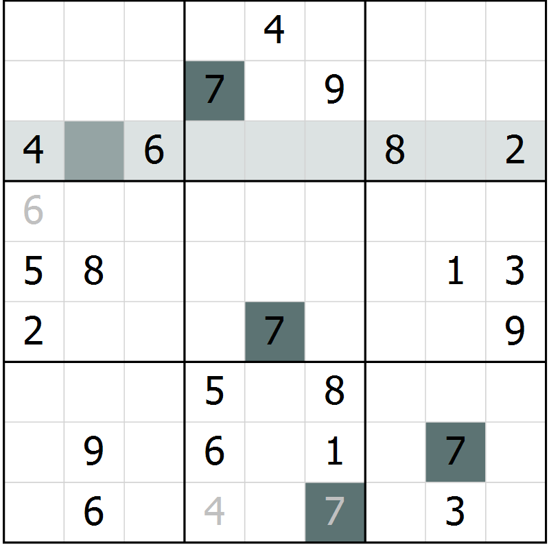 Position des candidats pour la solution de la Gr 7 page 10 du magazine de sudoku Platina n° 038